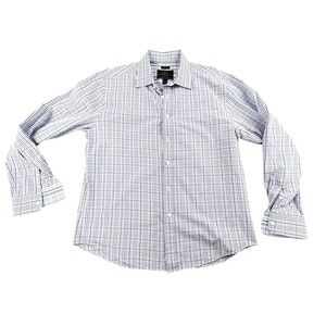 J.S.A. Bank Reserve Tailored Fit Shirt Mens L Blue Purple Plaid Cotton